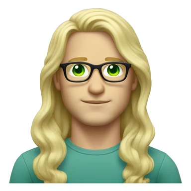 Man with light green eyes pale skin long blond wavy hair and circle glasses  sticker
