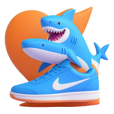 blue shark with blue Nike tennis shoes, smiling and waving sticker