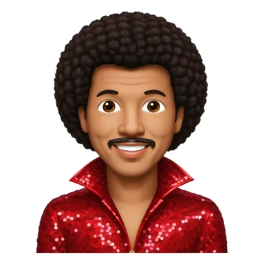Lionel Richie with long dark brown afro hair, red sequin outfit  sticker