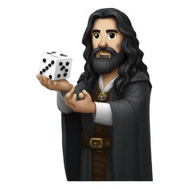 Long dark hair dungeon master holding a dice sticker