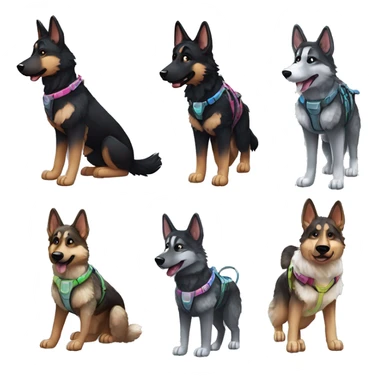  Black spotted brindle German shepherd husky fluffy ears and holographic harness running sticker