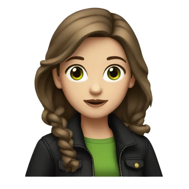 girl in a black jacket, brown hair, green eyes  sticker