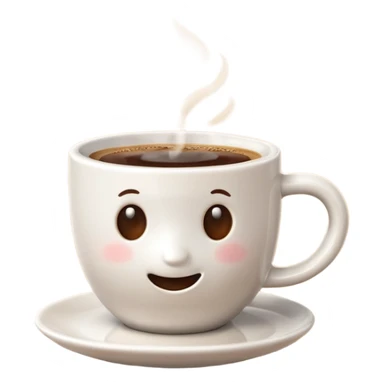 A 3D cartoon coffee cup filled with hot coffee, no saucer underneath, light steam rising, smooth glossy ceramic texture, warm natural lighting, Memoji-style rendering with soft shadows. sticker