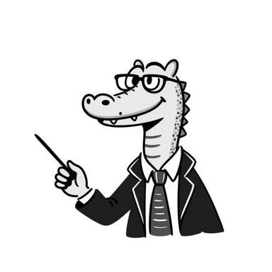 hand-drawn alligator professor with glasses and a pointer stick sticker