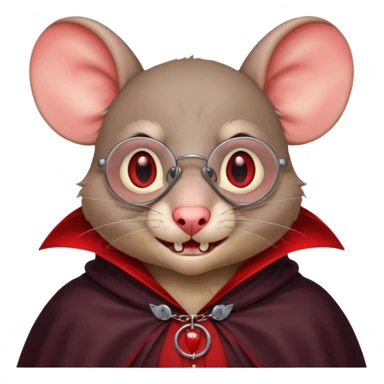 Vampire animal, rat in red collar cloak, red eye, fangs, classes sticker
