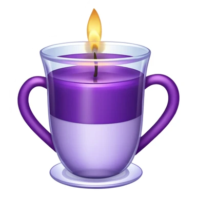 A transparent shot cup with purple wax that is lit as a candle, and purple ribbon wrapped around the cup. sticker