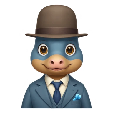 cute blue platypus with a detective hat and monocle on his eye, no  hands, looks like a platypus but blue, the hat and suit are not blue sticker