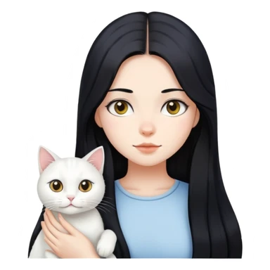 black long hair girl and white cat sticker