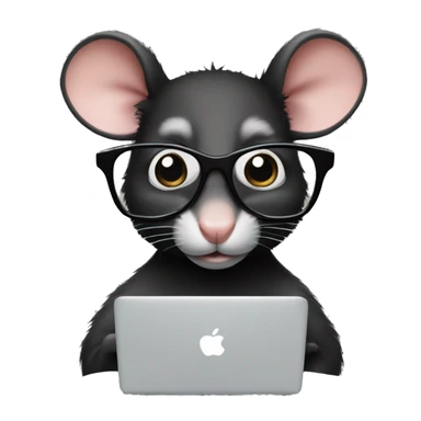 A black rat with glasses and a macbook sticker