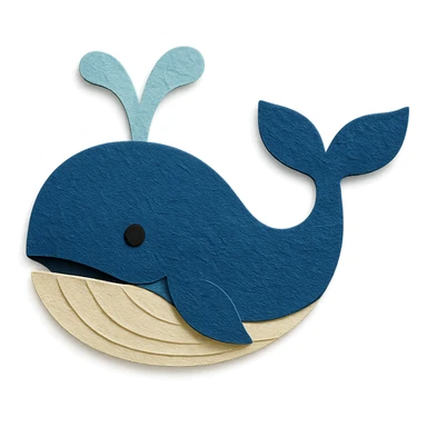 paper craft icon of Moby Dick whale, layered paper effect sticker