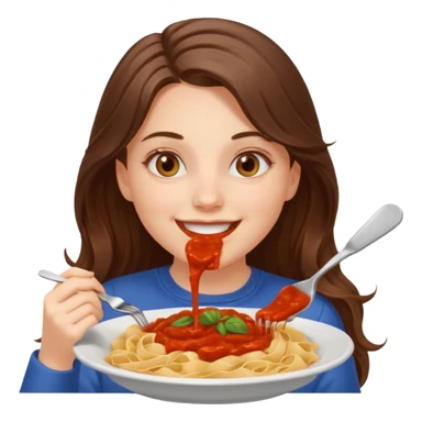 smiling white long brunette hair girl with hazel eyes eating pasta sticker