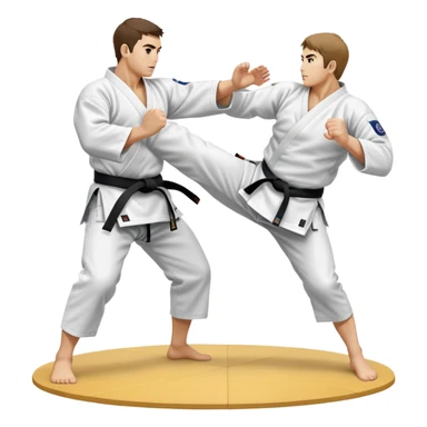 Two judo practitioners in traditional gi, one executing a powerful throw while the other is countering with a defensive move. The background features a judo mat and a focused dojo atmosphere. Transparent background highlights the precision and technique of judo. sticker