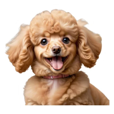 Cinematic Cute Yawning Apricot Poodle Portrait Emoji, Head tilted slightly with a dramatic, wide-open yawn, displaying a soft, curly apricot Fur with delicate texture, floppy ears slightly drooping, round warm eyes barely open in drowsy contentment, Simplified yet irresistibly adorable features, highly detailed, glowing with a soft, cozy glow, high shine, relaxed yet expressive, stylized with a touch of whimsy, bright and endearing, soft glowing outline, capturing the essence of a sleepy yet affectionate companion, so drowsy it feels like it could stretch right out of the screen and curl up for a nap! sticker