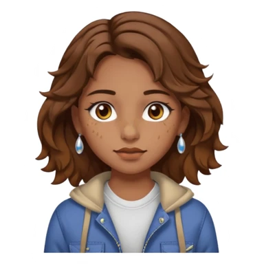 girl with wavy hair, almond shaped eyes, birthmark near her eye, tan, with lots of swag, cool, piercings  sticker