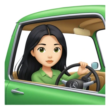 Long hair asian girl driving on her way in a green car  sticker