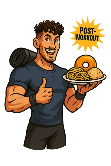 Uomo che sfrutta un timing di nutrienti per mangiare più carbo post workout sticker