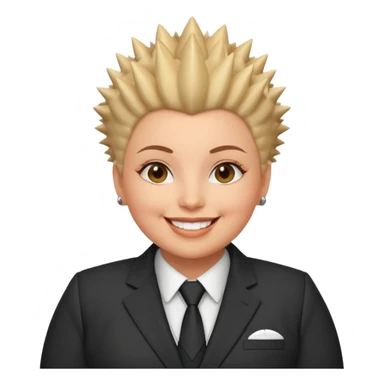 fat spiky haired happy woman with suit sticker