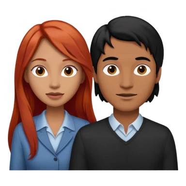 Mujer flaca con cabello largo color rojo color de piel media, hombre de color medio moreno con cabello color negro, flaco sticker