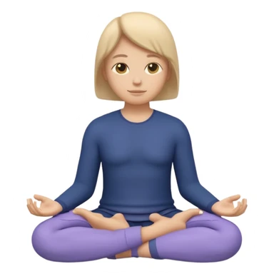 Modern premium 3D emoji icon: faceless gender-neutral meditator sitting cross-legged, smooth rounded shapes, matte + subtle gloss, top-left studio light, soft shadow, faint halo aura, navy outfit with lavender accent, centered, transparent background, no text sticker