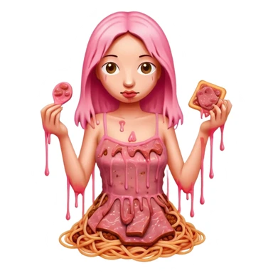  SPAM meat melted pink dripping sauce spaghetti dress piggy monalisa portrait sticker