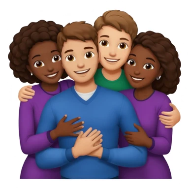 one american italian young brown-haired man surrounded by three african women with large butts hugging him and each other and massaging his crotch sticker