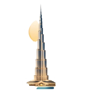 Burj Khalifa, light beige, minimalism, night view with lighting, emoji style sticker