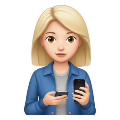woman casual clothes holding one phone sticker