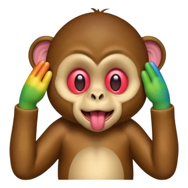 Rainbow monkey covering eyes with tongue sticking out  sticker