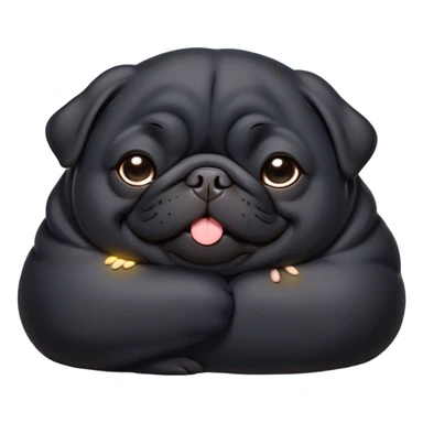 Cinematic Meme-Worthy Chubby Sleeping Black Pug Portrait Emoji, Head resting peacefully with a contented smile, showcasing a delightfully chubby build and a luxuriously soft black coat, eyes shut in a serene nap, Simplified yet hilariously adorable features, highly detailed, glowing with a soft, drowsy light, high shine, relaxed and utterly lovable, stylized with an air of playful laziness, bright and heartwarming, soft glowing outline, capturing the essence of a comically sleepy companion, so meme-worthy it feels like it could instantly become the next viral sensation of adorable slumber! sticker