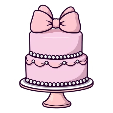 light pink cake decorated with pearls and a light pink bow on top sticker