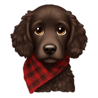 Dark chocolate colored doodle wearing a red and black flannel handkerchief sticker