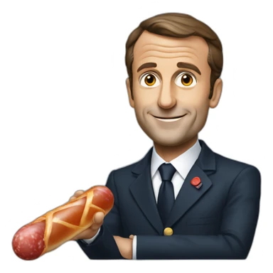 emmmanuel macron holding a saussage sticker