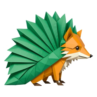 origami hedgehog half fox half hedgehog in color green #A8FBD3 the tail of fox sticker