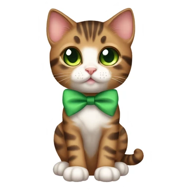 kawaii brown tabby kitten with green eyes and bow on top of head full body sticker
