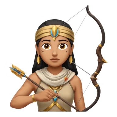 Emoji portrait of an Egyptian archer. Headcloth, bow and arrow, focused expression. sticker