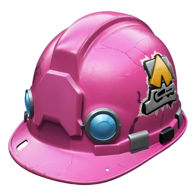 pink hard hat with graffity sticker