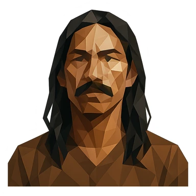 polygonal style man with long black hair, mustache, no beard, brown skin sticker