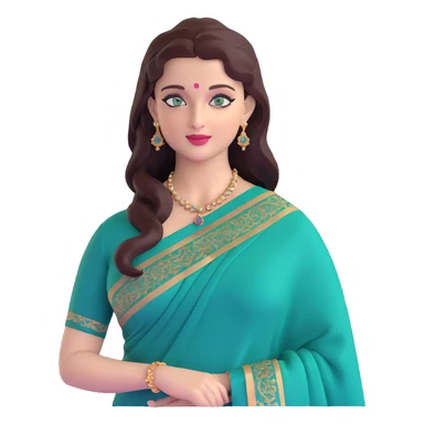 Aishwarya Rai in an elegant saree, traditional Indian look, blue-green eyes sticker