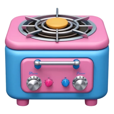 Cute toy stove, single burner only, front view.
BabyBus-style 2.5D soft shading, bright pastel colors (pink & blue).
Rounded chunky toy shape, simple details.
Even studio lighting, NO harsh light, NO realism, NO textures.
Smooth matte surface, no outlines, no strokes.
Clean background. sticker