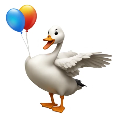 A goose blowing up a balloon sticker