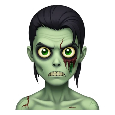 brunette zombie boy with horror green skin and long black hair sticker