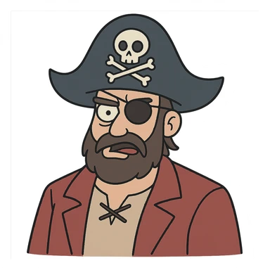 pirate with classic pirate hat and eye patch, cartoon style sticker