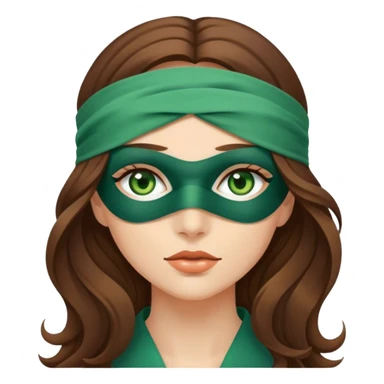 Greeneyed Woman with wavy Long Brown hair blindfolded sticker