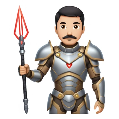 Male human with short black hair, mustache and beard. Wearing futuristic armor, with laser spear in hand sticker