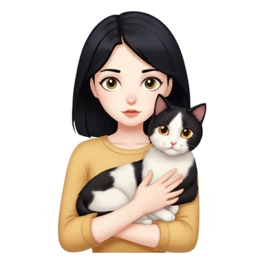 pale skin black hair girl with orange and white cat sticker