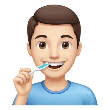 person brushing their teeth, smiling, holding a toothbrush, simple and expressive sticker