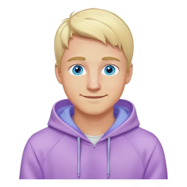 smiling blonde man with blue eyes in a lilac hoodie sticker