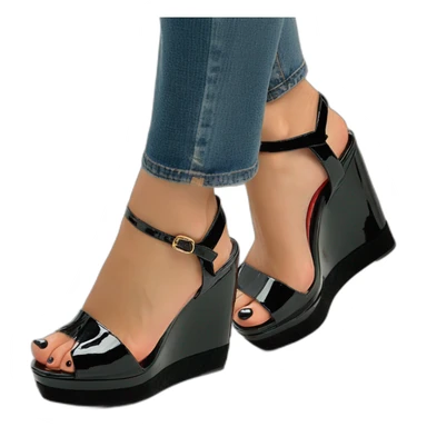Platform wedges black patent louboutin sandal sticker