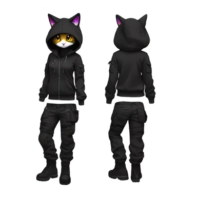 Edgy Anthro cool cute beautiful pretty anime dark cat-Pokémon-fursona techwear cargo pants hoodie sticker