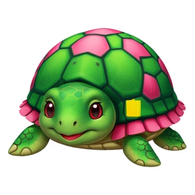 tortue cartoon verte avec joues rouge-rose, style kawaii, fond transparent. sticker